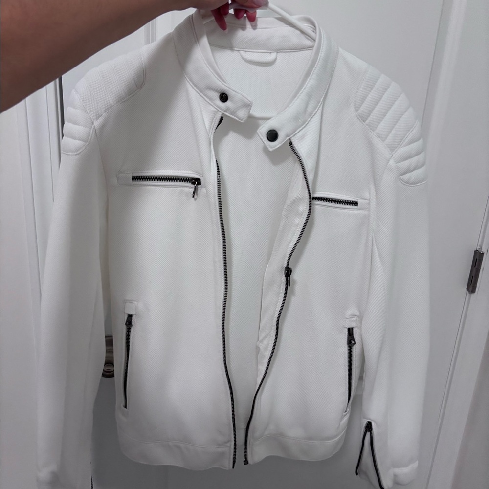 Zara White Bomber Jacket with Black Accents